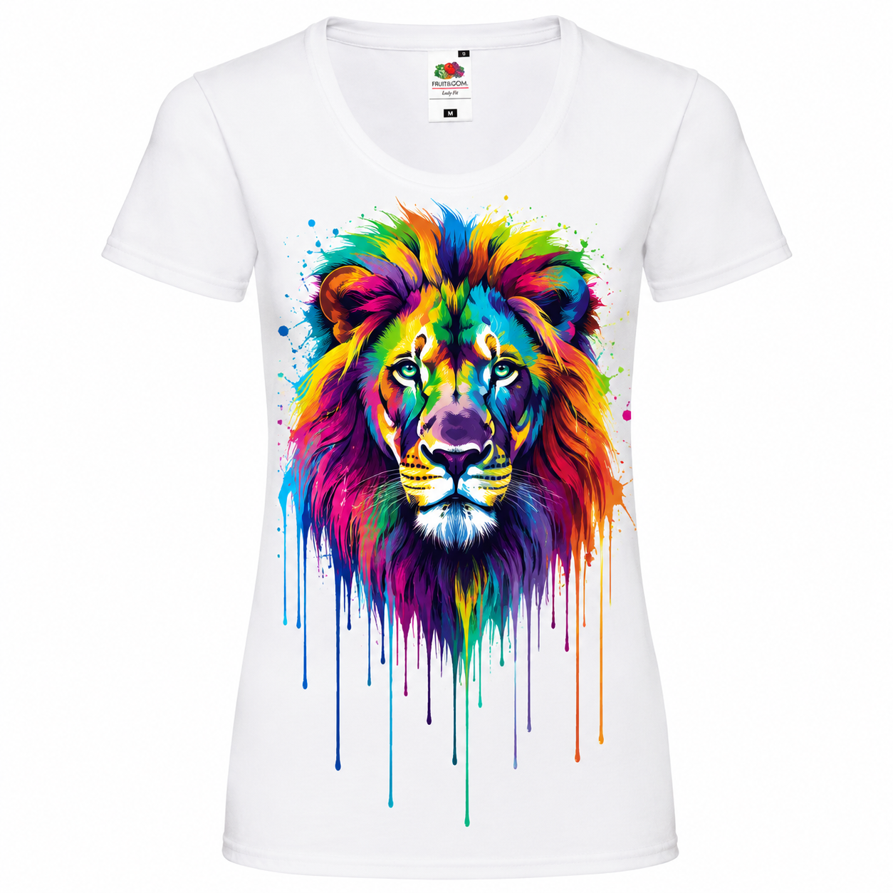 🦁🎨 Color Splash Lion – Damen T-Shirt mit kunstvollem Löwenmotiv ✨🖤
