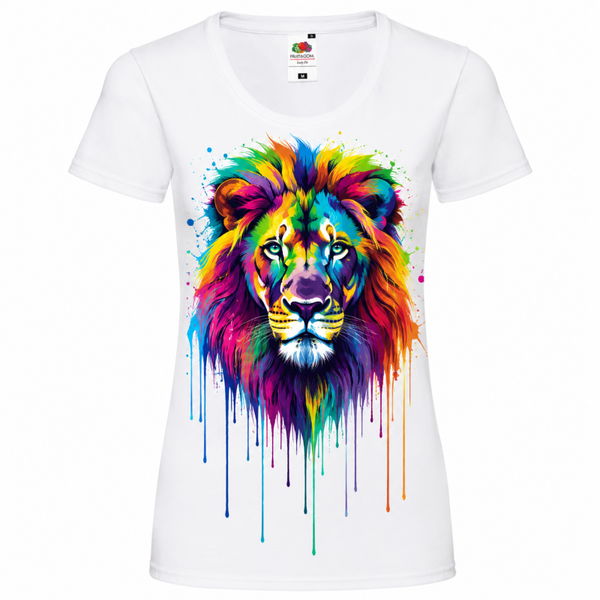 🦁🎨 Color Splash Lion – Damen T-Shirt mit kunstvollem Löwenmotiv ✨🖤