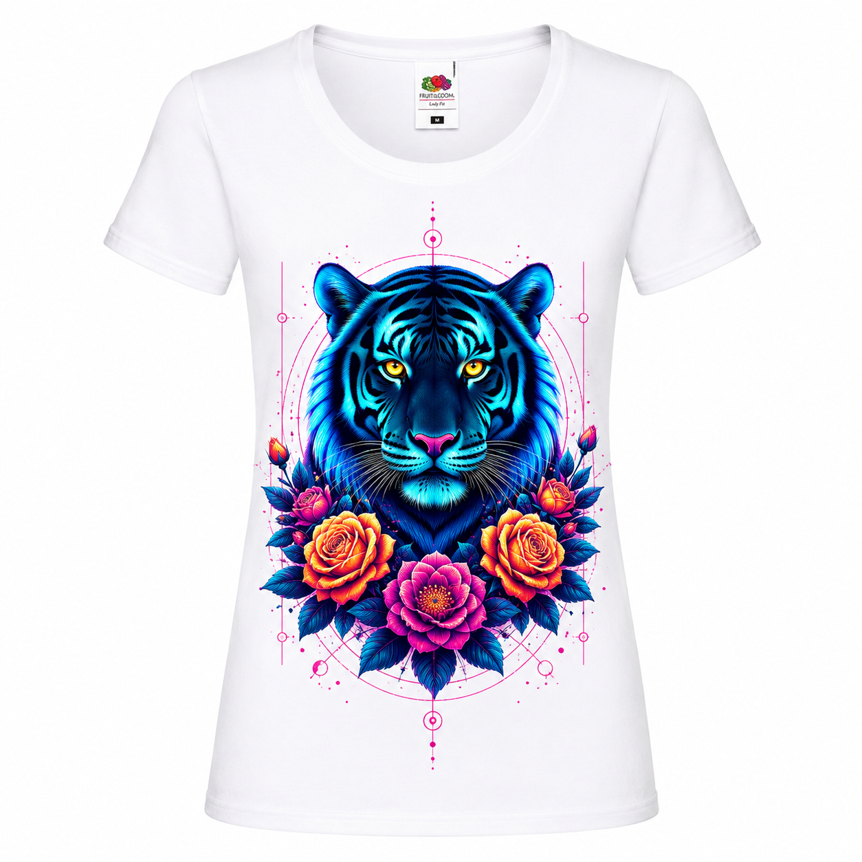 🐅🌹 Blue Tiger Blossom – Damen T-Shirt mit Tiger- und Blumenmotiv ✨🖤