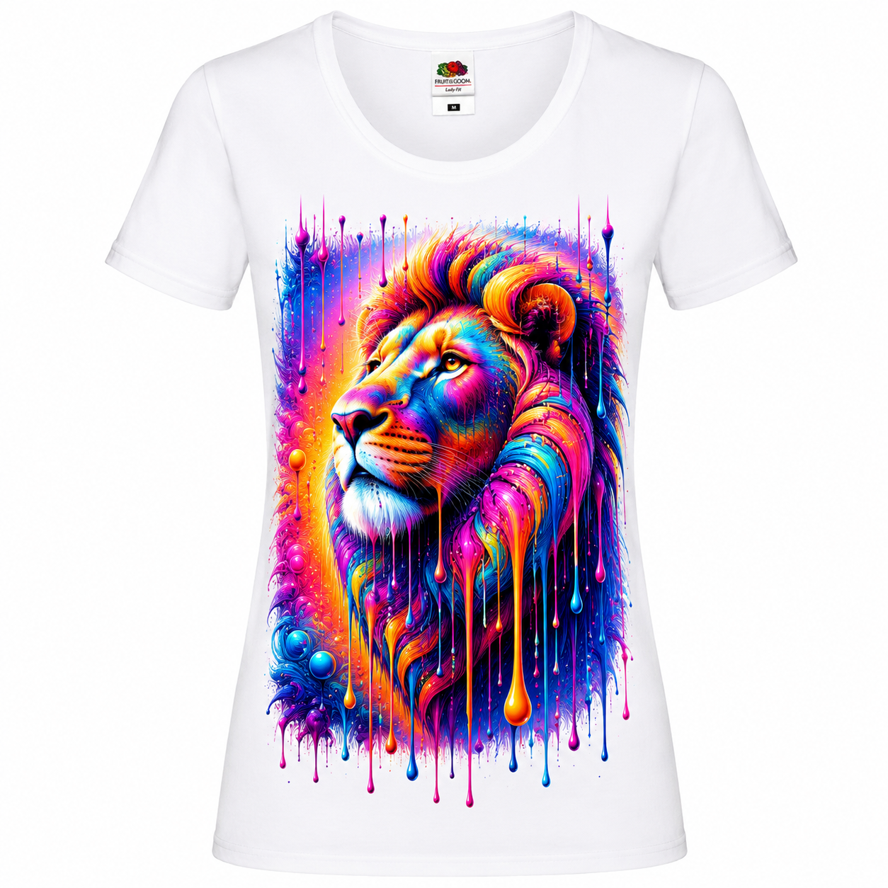 🦁🌈 Psychedelic Lion Art – Damen T-Shirt mit farbenprächtigem Löwenmotiv ✨🖤
