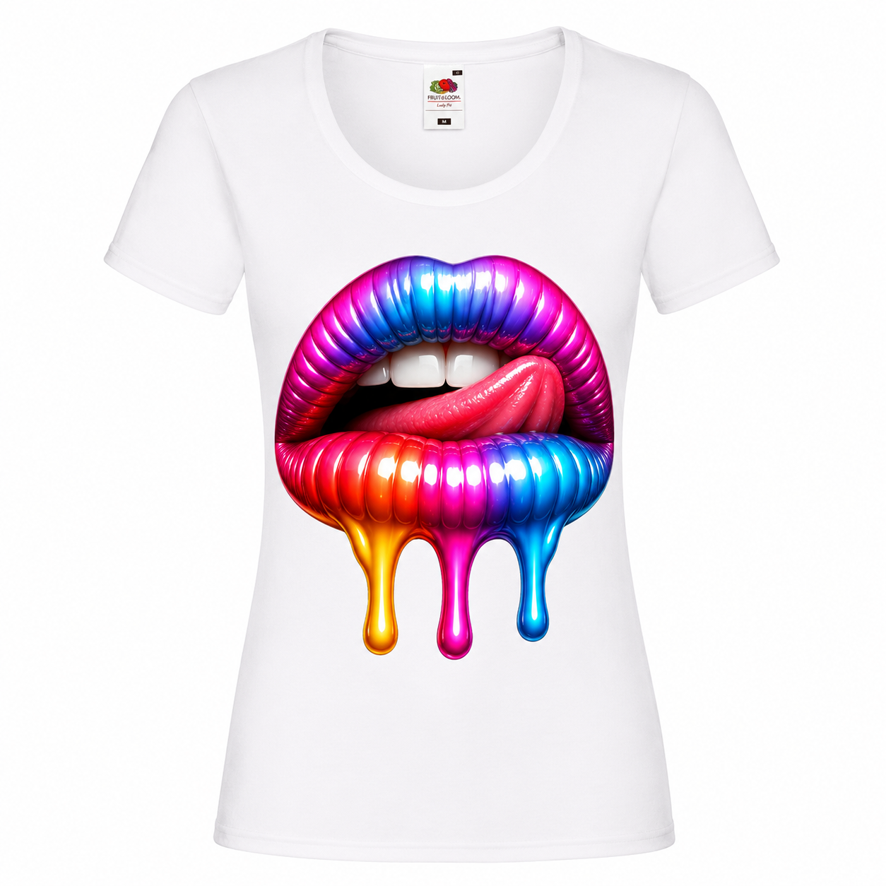 💋🌈 Rainbow Drip Lips – Damen T-Shirt mit glamourösem Lippenmotiv 🖤✨