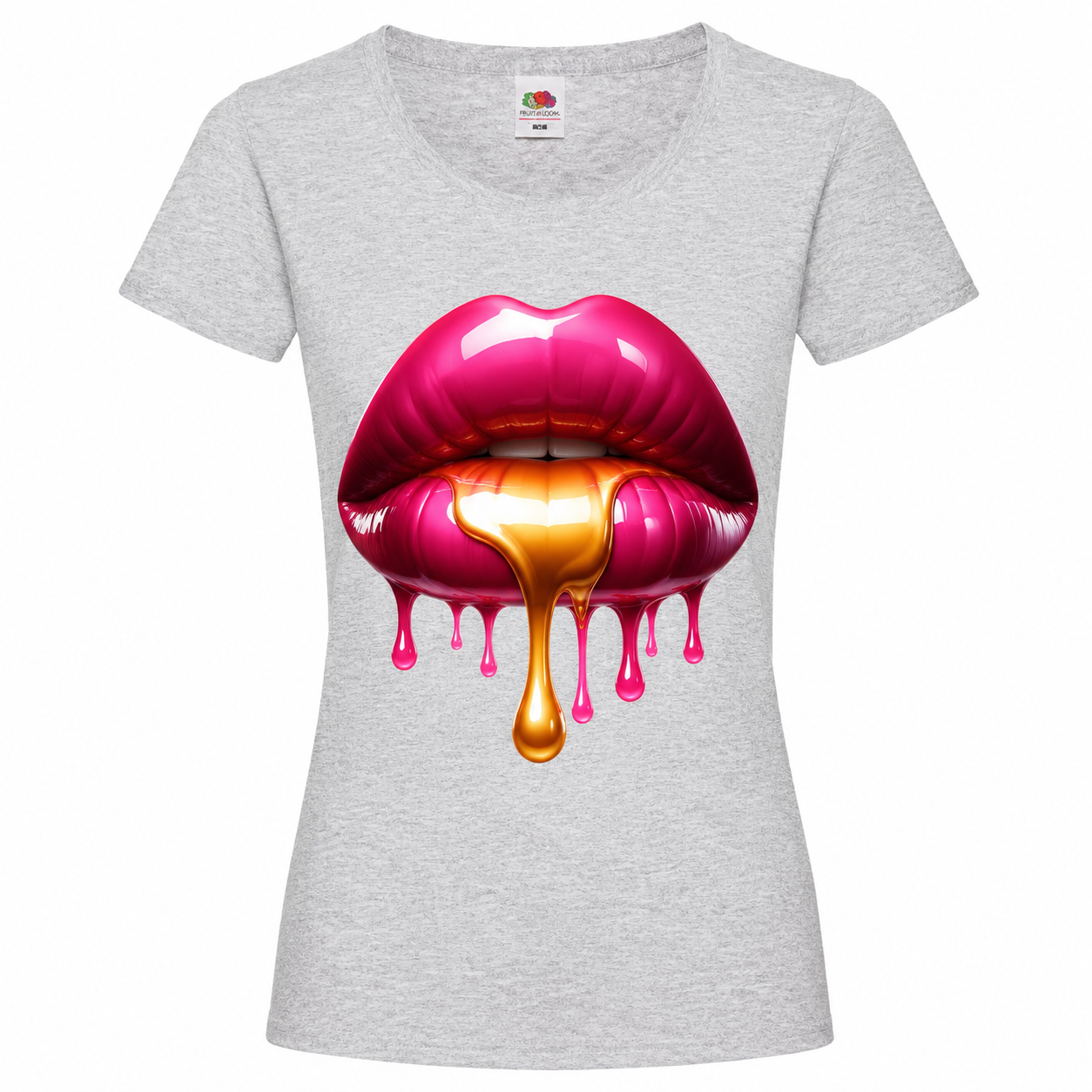 💋🍯 Golden Drip Lips – Damen T-Shirt mit glamourösem Lippenmotiv 🖤✨