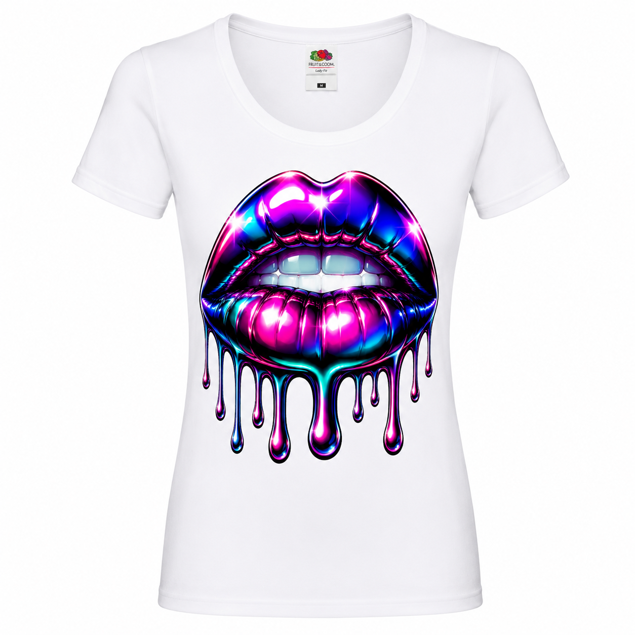 💋⚡ Neon Chrome Lips – Damen T-Shirt mit futuristischem Lippenmotiv 🖤✨