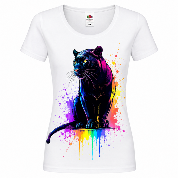 🐆🌈 Rainbow Panther Art – Damen T-Shirt mit majestätischem Panthermotiv 🖤✨