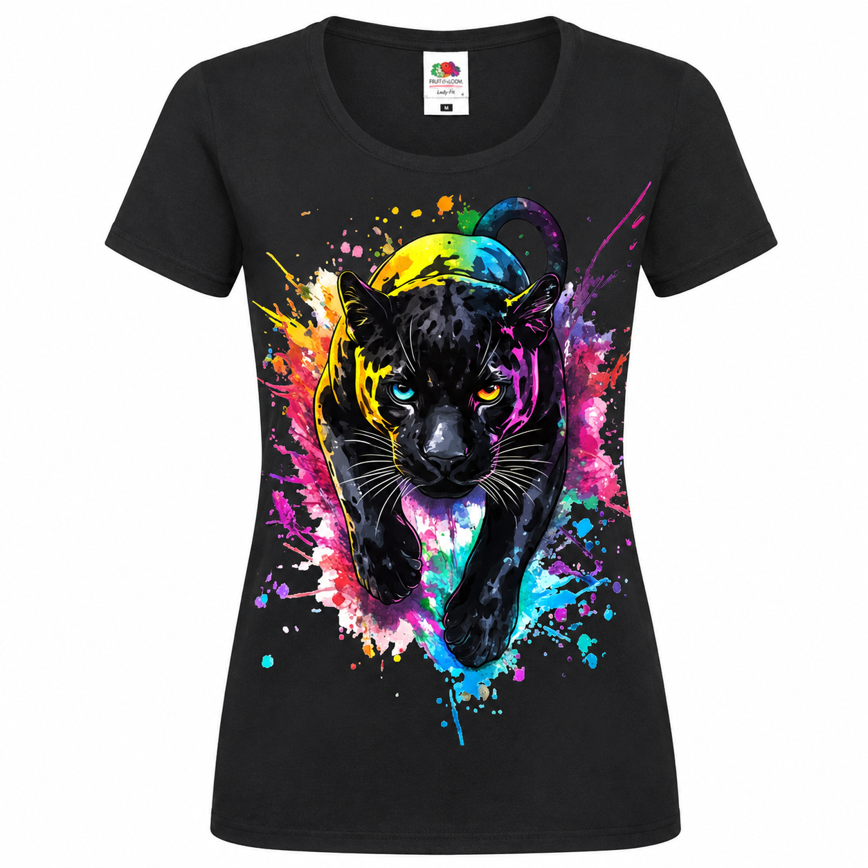 🐆🌈 Rainbow Black Panther – Damen T-Shirt mit dynamischem Panthermotiv 🖤✨