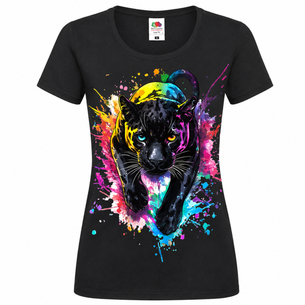 🐆🌈 Rainbow Black Panther – Damen T-Shirt mit dynamischem Panthermotiv 🖤✨