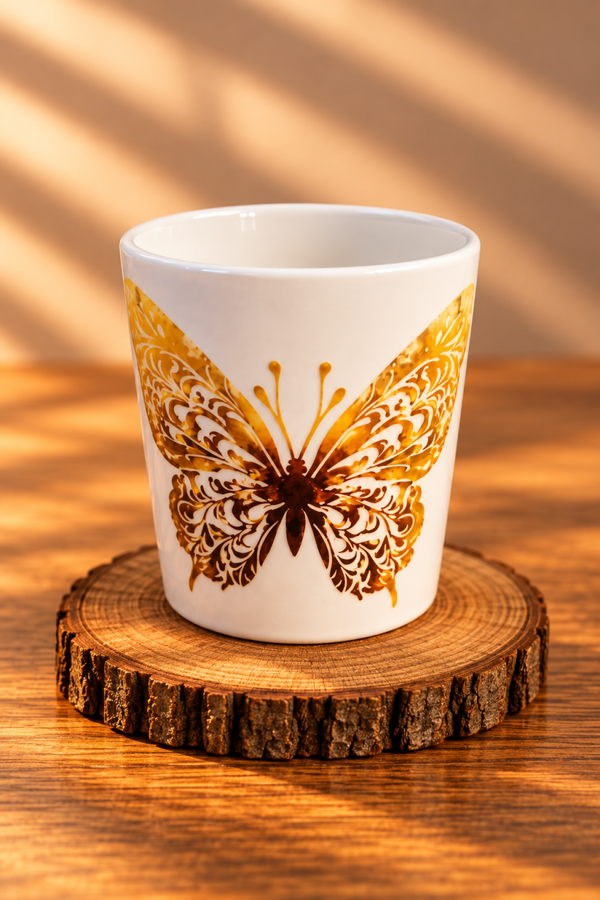 Goldene Schmetterlingstasse – edler Glanz & filigranes Design