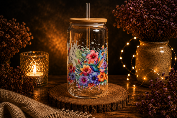 Trinkglas mit Kolibri-Motiv