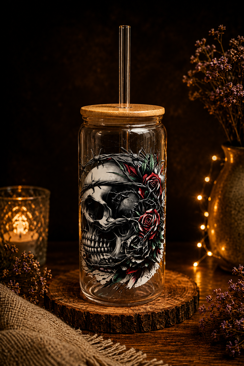 Trinkglas mit Totenkopf-Motiv