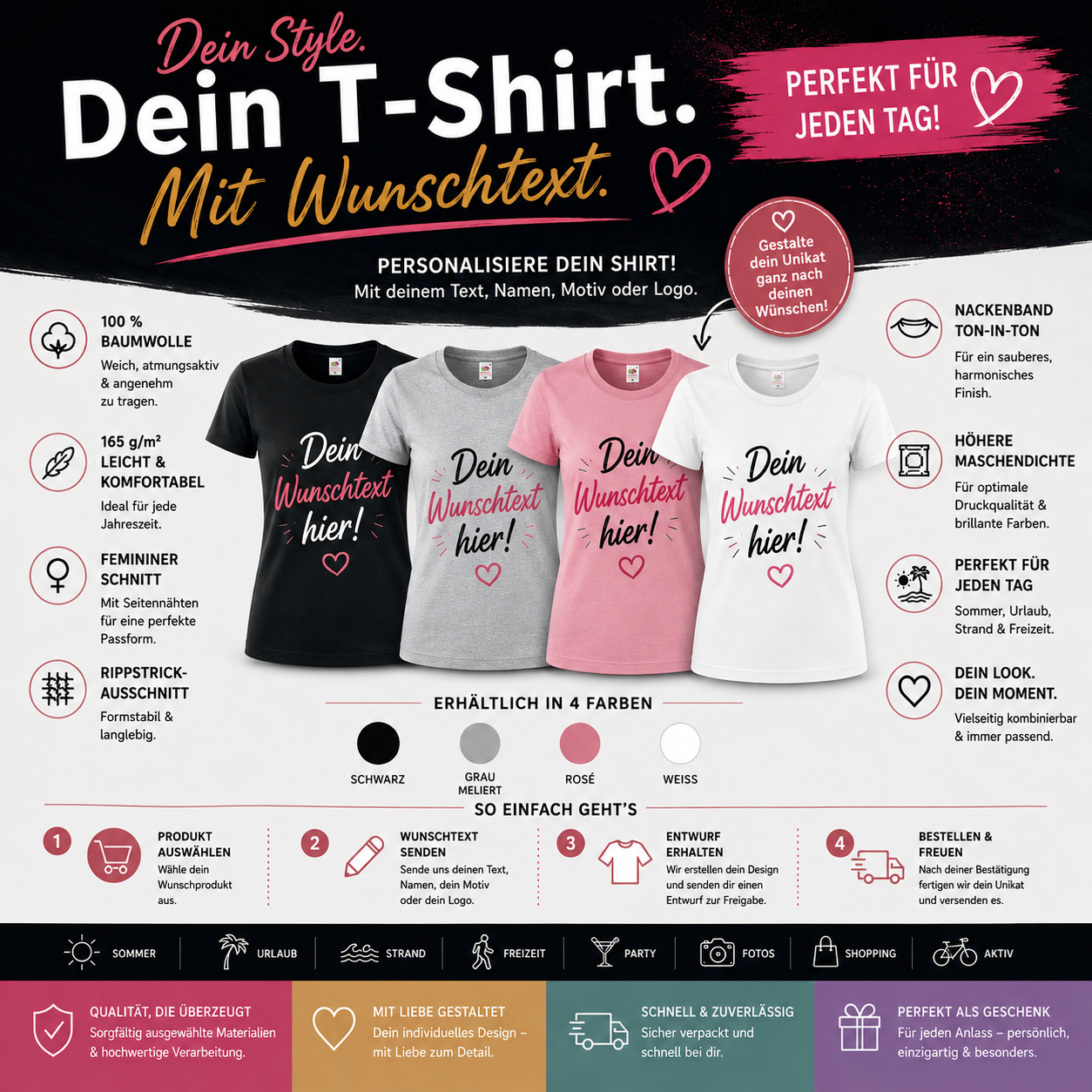 Damen-T-Shirt mit persönlichem Schriftzug
