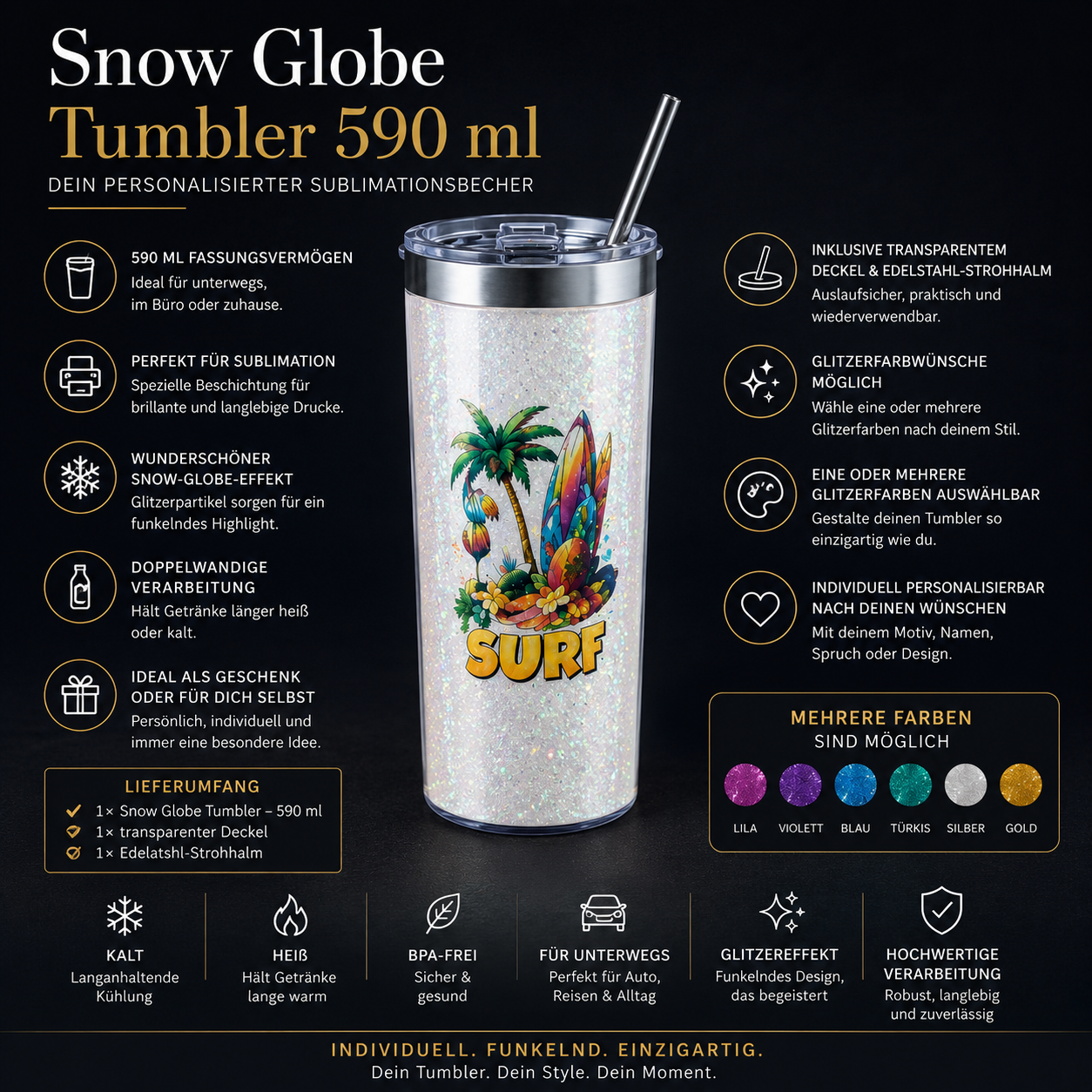 Snow Globe Tumbler 590 ml – individuell personalisierbar