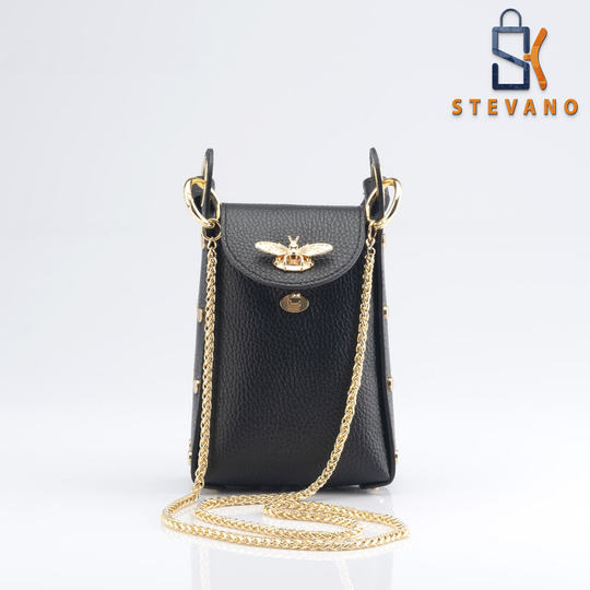 Leren tas - zwart, wit of zilver, schoudertas, vlinder clipsluiting 3001.