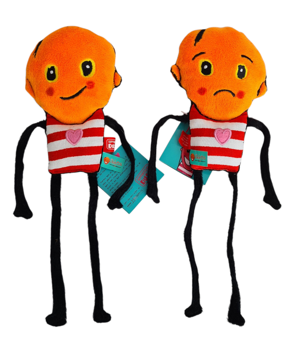 Pluche lach / huil troostpopjes 16cm. set van 4