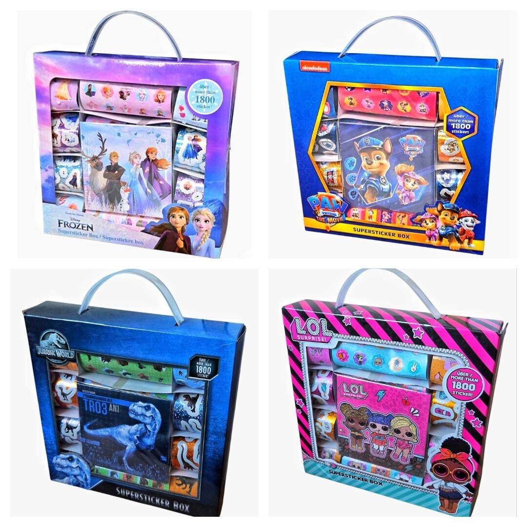 Stickerboxen Licenties Paw Patrol, LOL, Jurassic park en Frozen
