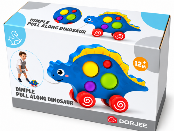 Dinosaurus houten trekdier en vormenstoof 28cm.