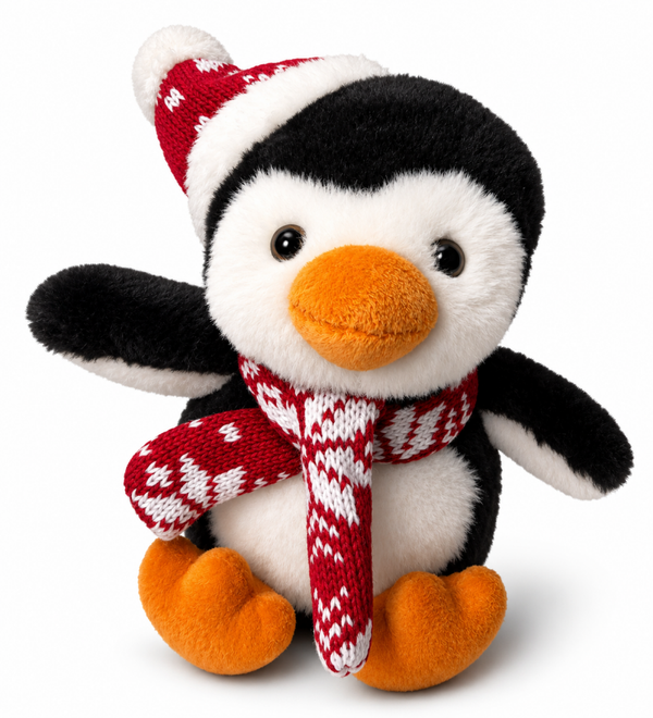 Pluche Kerstpinguïn met Muts en Sjaal – 18 cm
