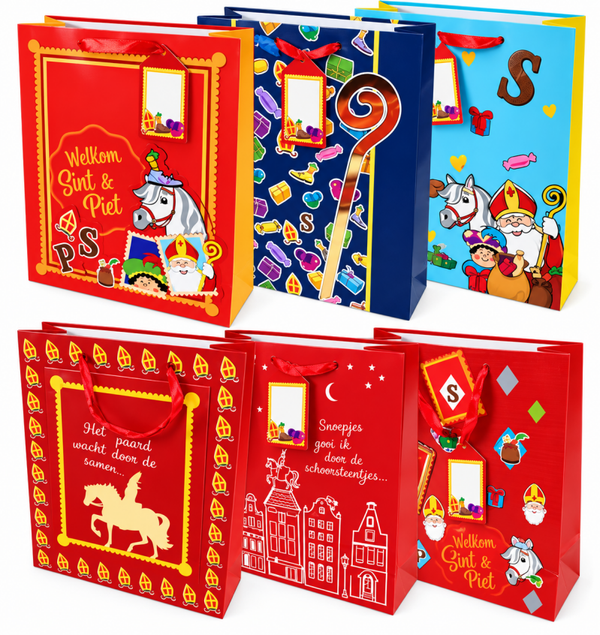 Sinterklaas Kadotasjes – Serie van 6 Verschillende Designs – 32 x 26 x 10 cm