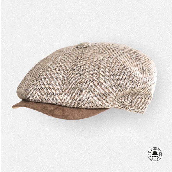 8 Panel Peaky Blinders Cap 8-paneels visgraatmotief met imitatie-suède klep