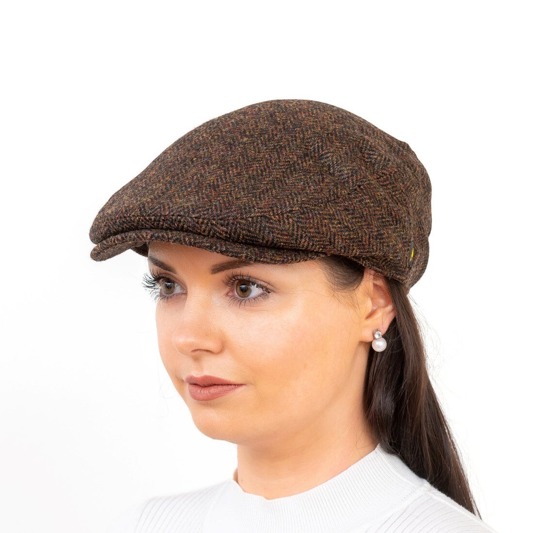 Hatman of Ireland Flat Cap Unisex Aran Whisky, bruin visgraat   100% Iers scheerwol