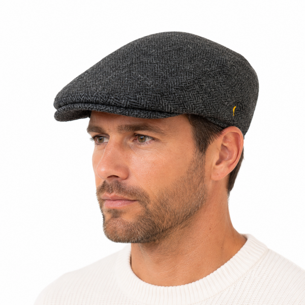 Hatman of Ireland Flat Cap Unisex Aran , Charcoal visgraat   100% Iers scheerwol