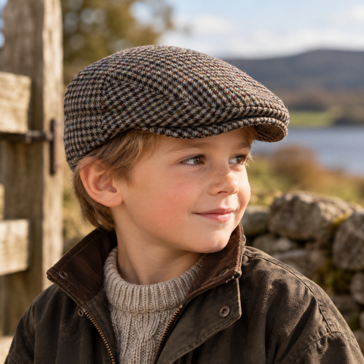 Walker & Hawkes Kids Cap Colton Grijs Geruit – Kinder Flat Cap