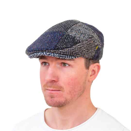 Hatman of Ireland The Dubliner 100% Kerry Tweed Patchwork Navy / Grey