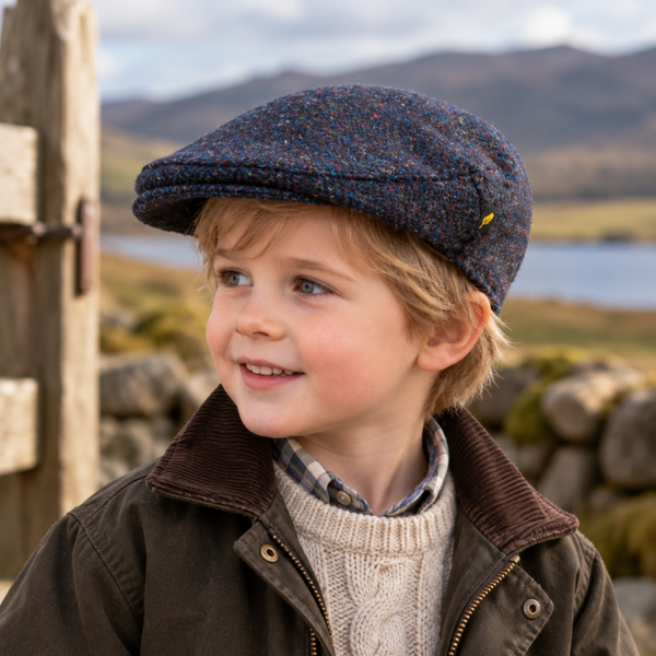 Kids Tweed Flat Cap Navy