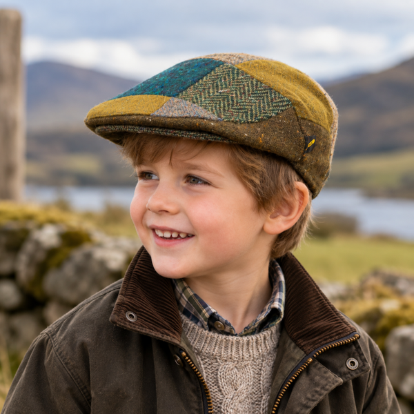 Kids Tweed Flat Cap patchwork green / brown