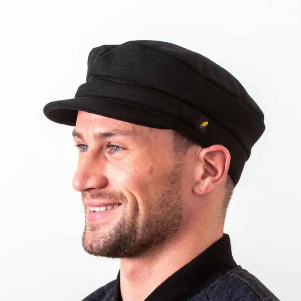 Hatman of Ireland Fisherman / Skipper Cap Melton Wol Zwart