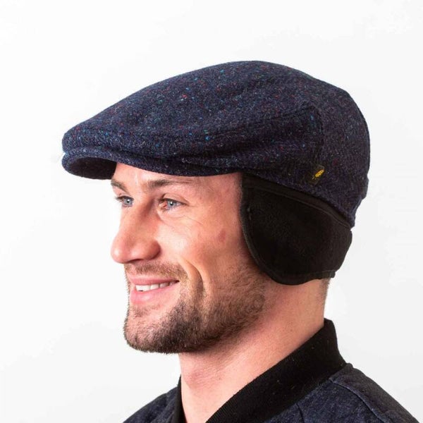 Hatman of Ireland The Dubliner 100% Donegal Tweed Navy met oorstukken