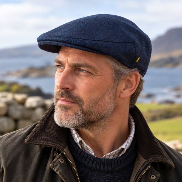 Hatman of Ireland Traditional Flat cap 100% new Wool, Concord Blue