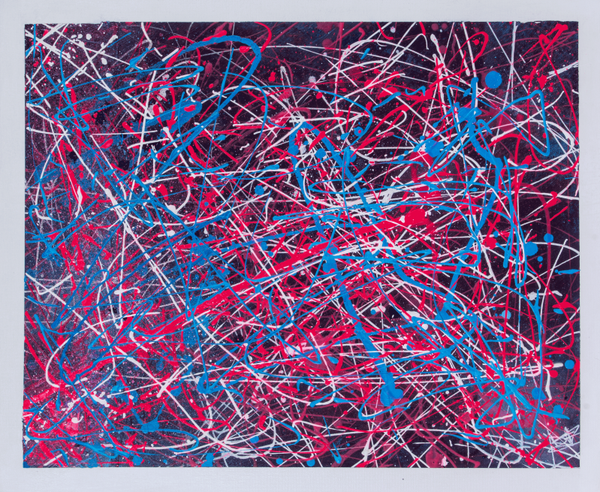 Limited Edition Abstract Painting - Neon Pinks, Blues, Blacks, Whites