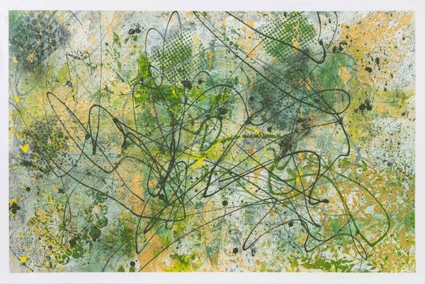Limited Edition Abstract Painting - Greens, Yellows, Whites, Golds and Blacks