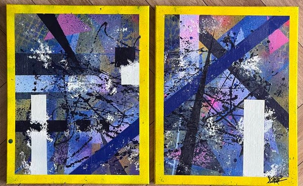 Limited Edition Painting- bespoke navy, yellow neon pink double canvass