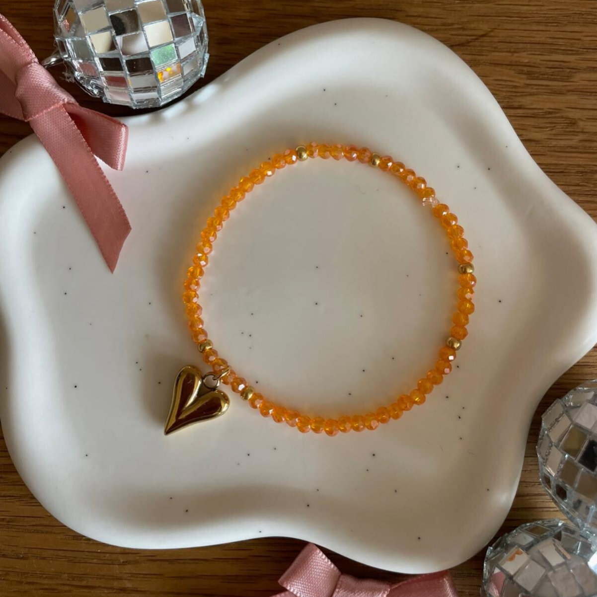 Orange Shiny Kralenarmband - goud