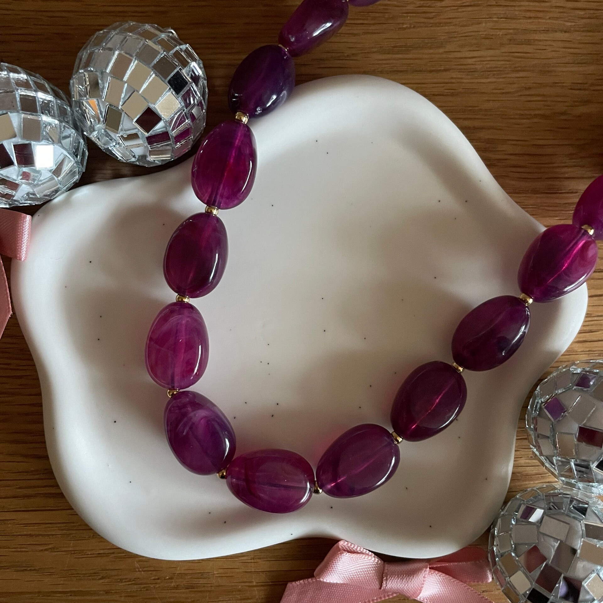 Purple Stone Kralenketting - goud