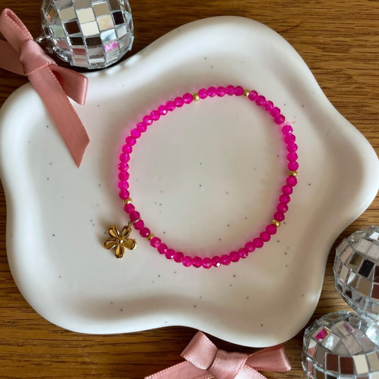 Pink Shiny Kralenarmband - goud