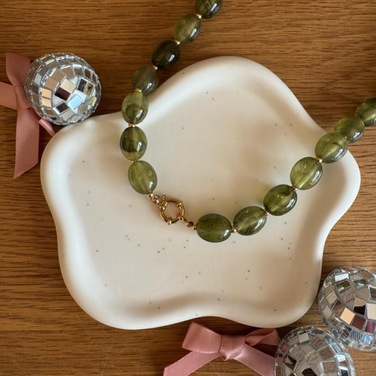 Donkergroene Kralenketting DIY - goud