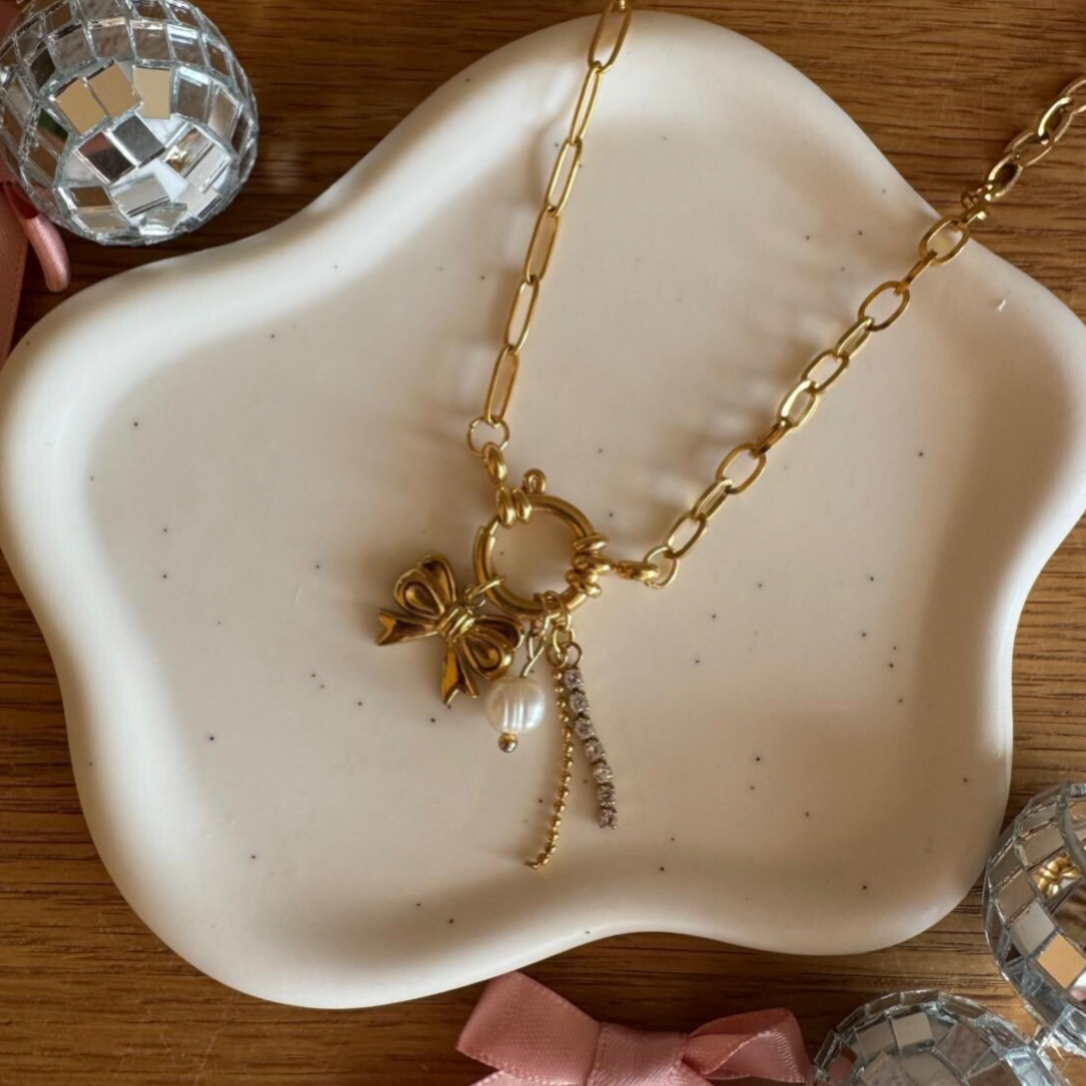 Strass Bow Ketting - goud