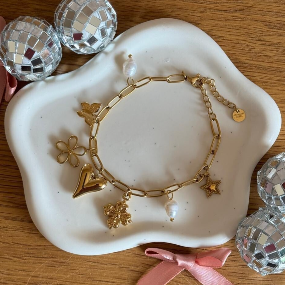 Multi Charm Bedelarmband - goud