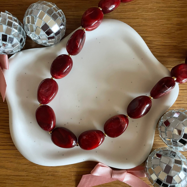 Burgundy Stone Kralenketting - goud