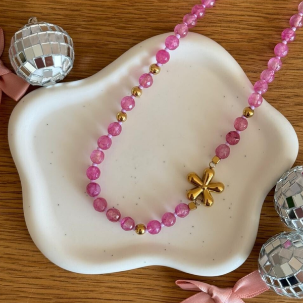 Bloom Roze Kralenketting - goud