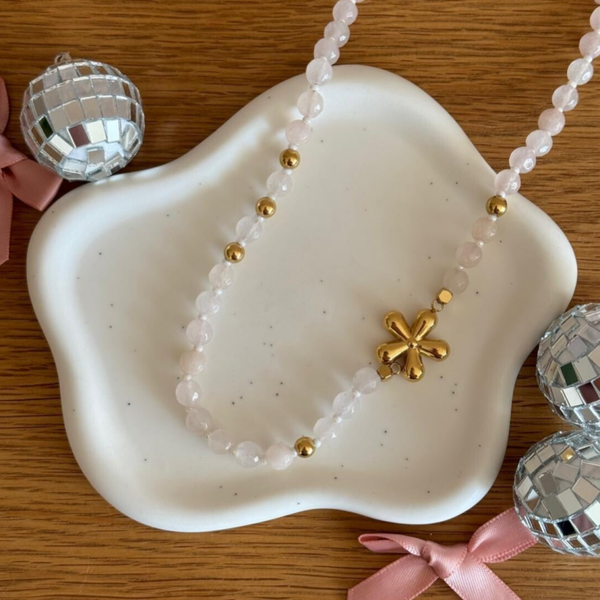 Bloom Wit Kralenketting - goud