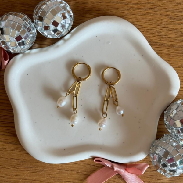 Pearl Chain Oorbel - goud
