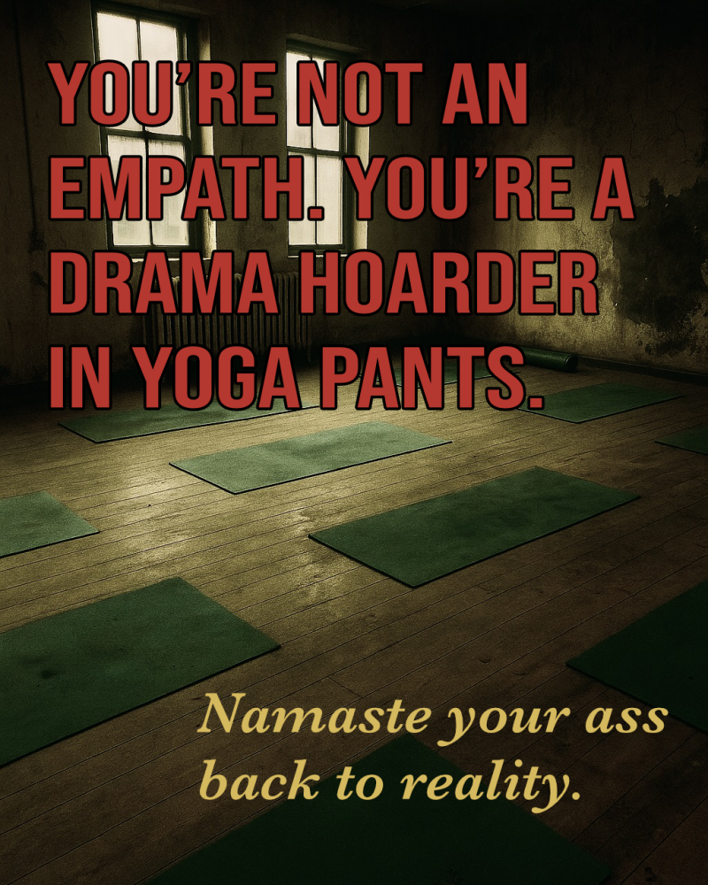 Romdane Deathquote #4 – dark humor quote about fake empaths, guru nonsense, and manifestation delusion – Campfire Syndicate LLC