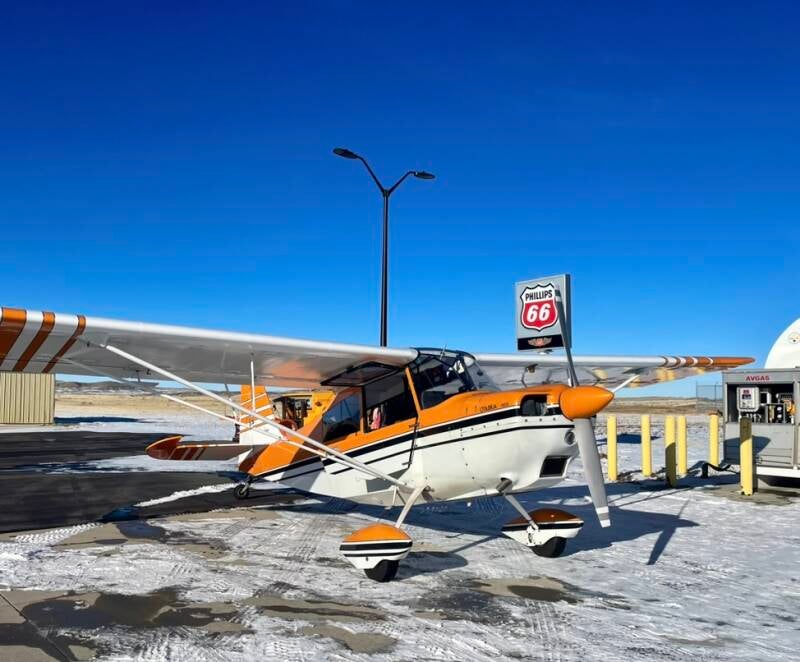 Art Griffin’s meticulously kept Citabria Bellanca at a Phillips 66 pump in snowy Thermopolis, Wy. His pride and joy, elegant and precise — almost as nice as a Super Cub, but in a way that makes you smile rather than argue.
