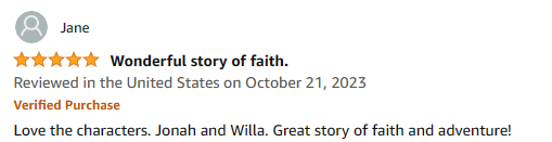 a 5 Star Amazon review, love the book, great story of faith and adventure!