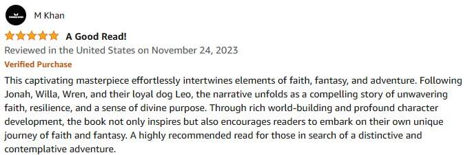 a 5 Star Amazon review, distinctive and contemplative adventure!