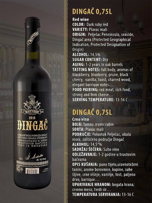Premium Dingač Matuško Qualitätswein Alk. 14,5 % vol. 0,75 l