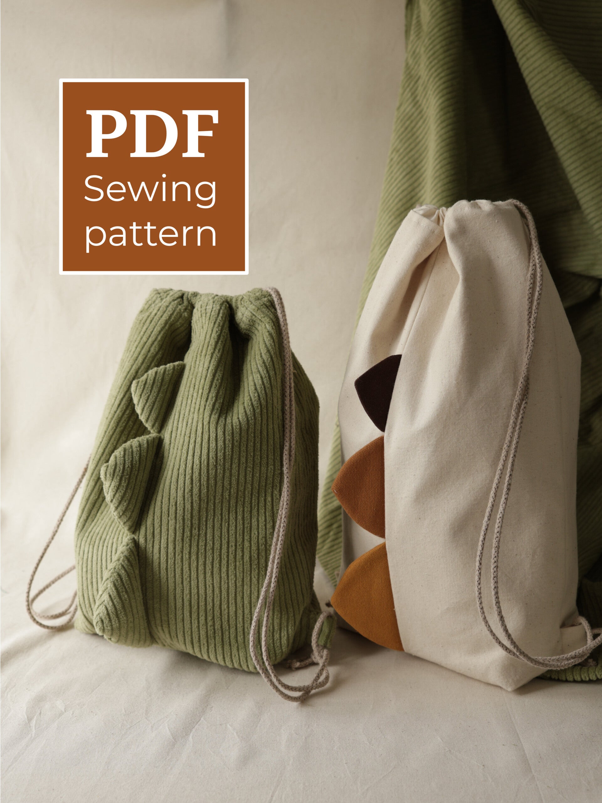 Dinosaur Drawstring Backpack - PDF sewing tutorial